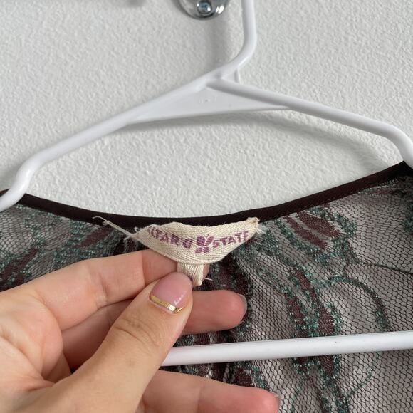 Altar'd State Kimono Topper Sheer Flare Sleeve Boho Fringe Festival Brown - Picture 8 of 8